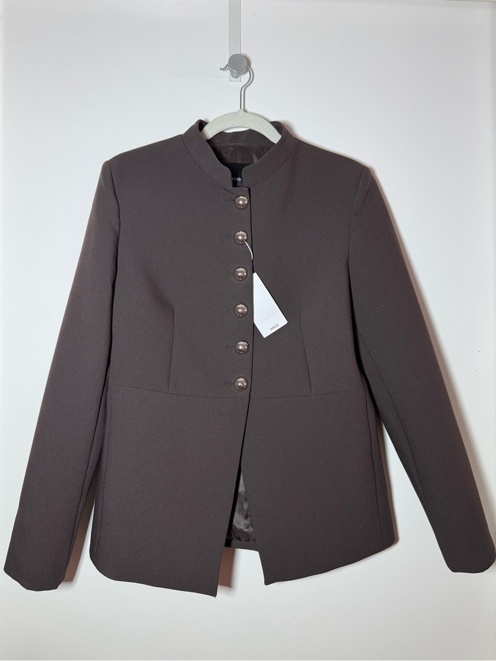 Mango MNG Brown Jewel Button Strip Collar Military Jacket M
